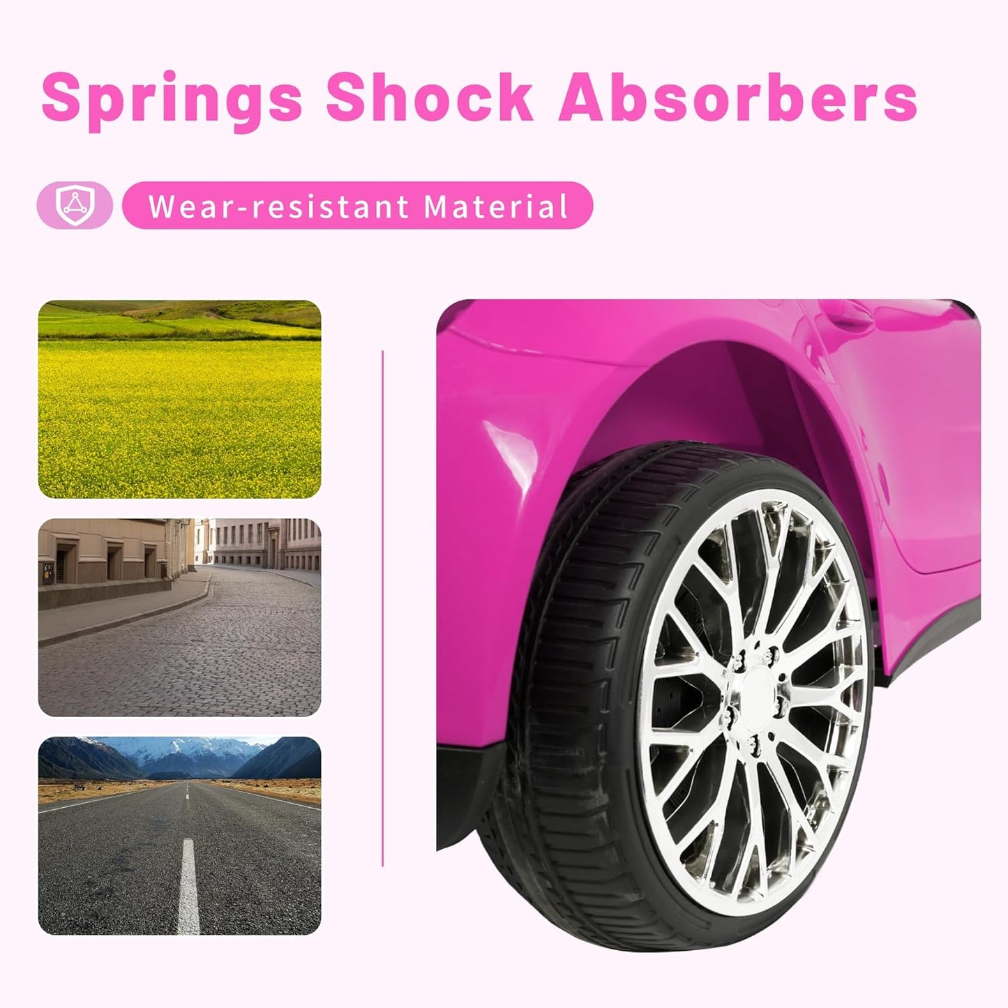 12V Ride On Car for Kids, Electric Car with Remote Control, Bluetooth Music Player for 3-8 Year Old, Pink