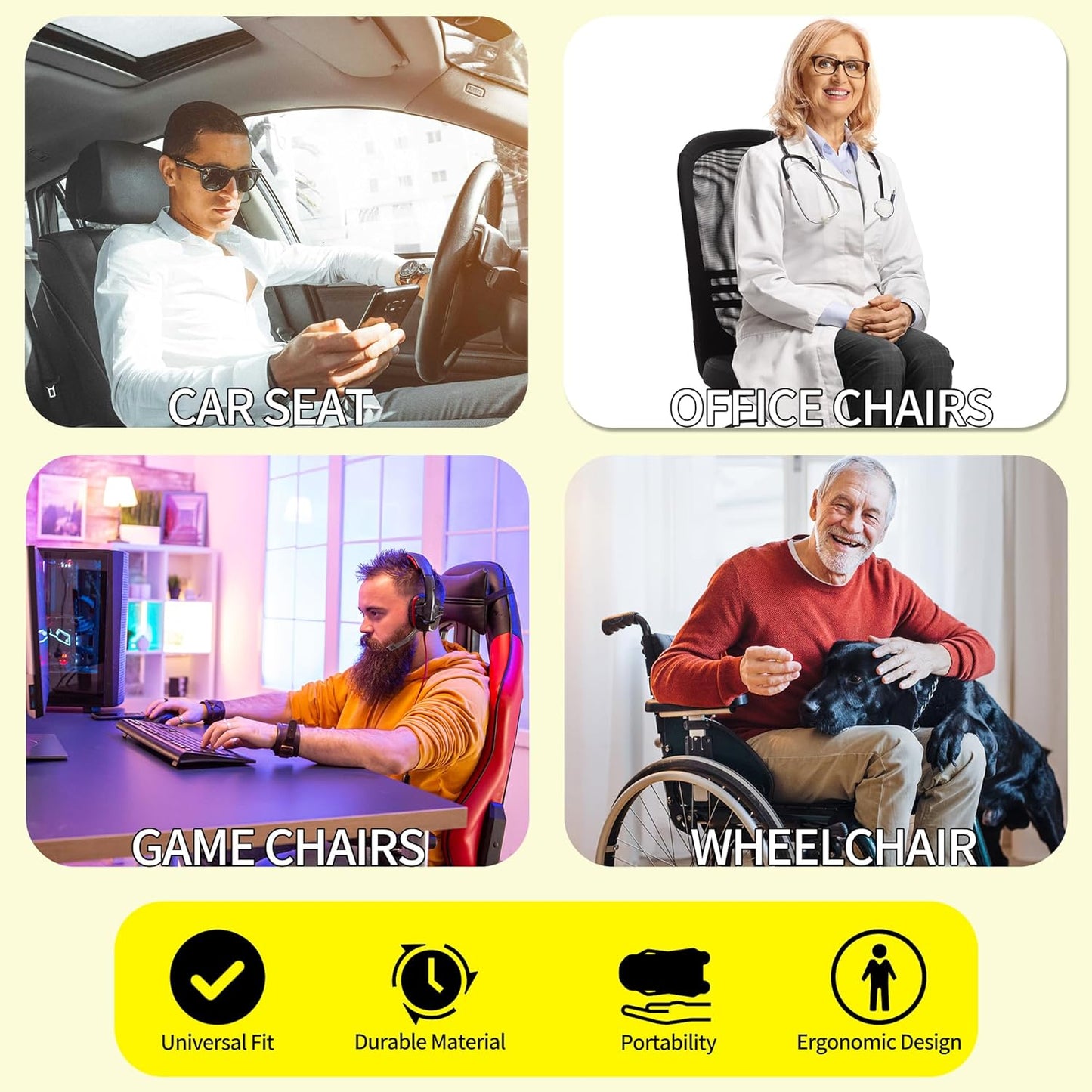 Car Seat Cushion - Comfort Memory Foam Seat Cushion for Car Seat Driver, Tailbone (Coccyx) Pain Relief, Car Seat Cushions for Driving (Gray)