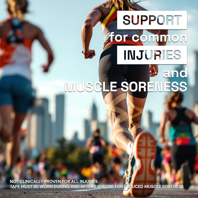 JLB Kinesiology Tape – 2 Rolls (16ft Each) – Strong Adhesion, Waterproof & Sweatproof – Latex-Free Sports Tape for Pain Relief, Muscle Support & Recovery – Physical Therapy & Athletic Tape (Beige)