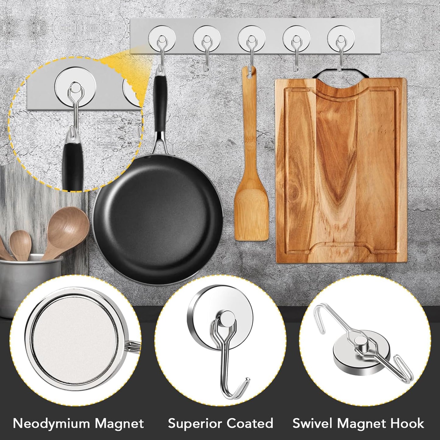 MIKEDE Strong Magnetic Hooks, 110LB Swivel Magnetic Hooks Cruise, Neodymium Magnet Hooks Heavy Duty for Hanging, Grill, Cruise Cabins, Refrigerator, Grill, Kitchen, Locker - Pack of 12