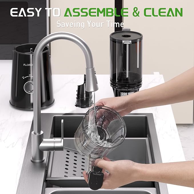 Cold Press Juicer, Slow Masticating Juicer Machines with 5" Feeding Chute Fit Whole Fruits&Vegetables, Stainless Steel Slow Masticating Juicer Easy to Clean, 99.6% Juice Purity, 1.5L Capacity-Black.