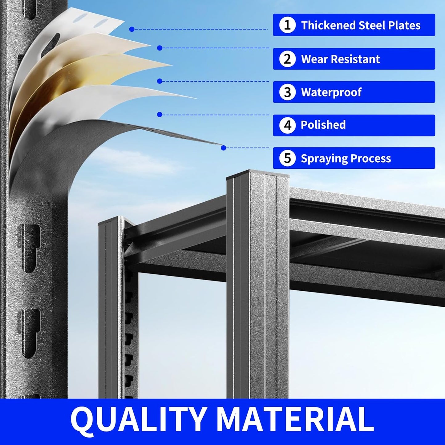 72" H Metal Storage Shelving, 3000LBS Heavy Duty Shelves Unit, Adjustable 5 Tier Storage Rack, Industrial Utility Shelf for Garage, Warehouse, Bedroom, Kitchen,24" D×48“W×72”H, Black