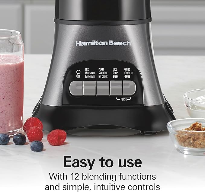 Hamilton Beach Blender and Food Processor Combo – 40oz Glass Jar, Portable Travel Cup, 3-Cup Electric Food Chopper, 700W – Gray/Black (58163)