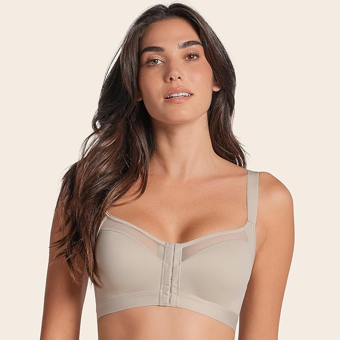 Leonisa Posture Corrector Bra, Wireless Front Closure Posture Bra with Contour Cups – Back Support and Everyday Comfort
