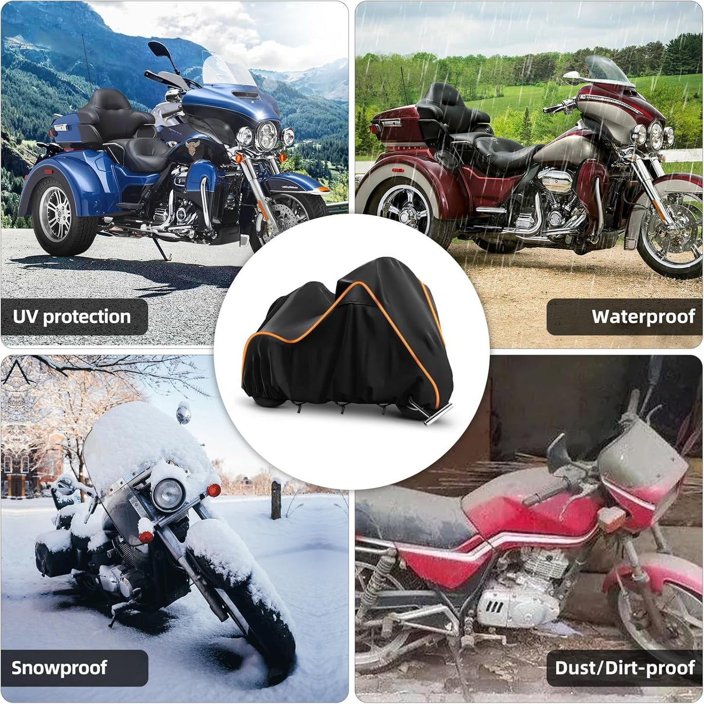 420D Motorcycle Cover for Trike Models Freewheeler, Tri Glide Ultra and CVO Version, Outdoor Bike Cover Windproof Heavy Duty Waterproof Protection(with Antenna Openings&Exhaust Heat Insulation)