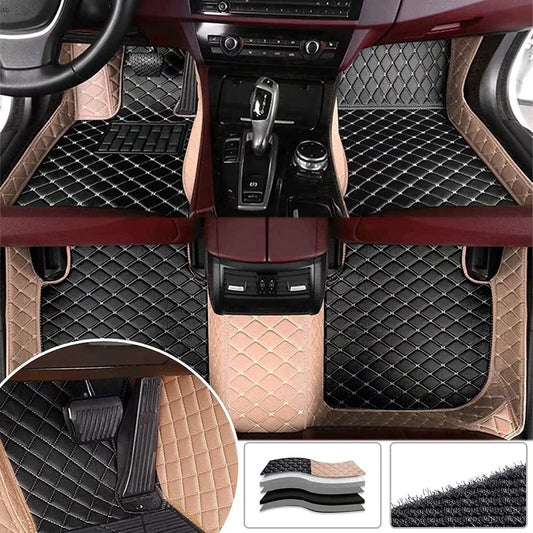 Custom All-Weather Protection Luxury Leather Floor Mats for Cars SUVs Trucks According Anti-Slip Leather Floor mats ﻿ (23,Beige and Black Beige)