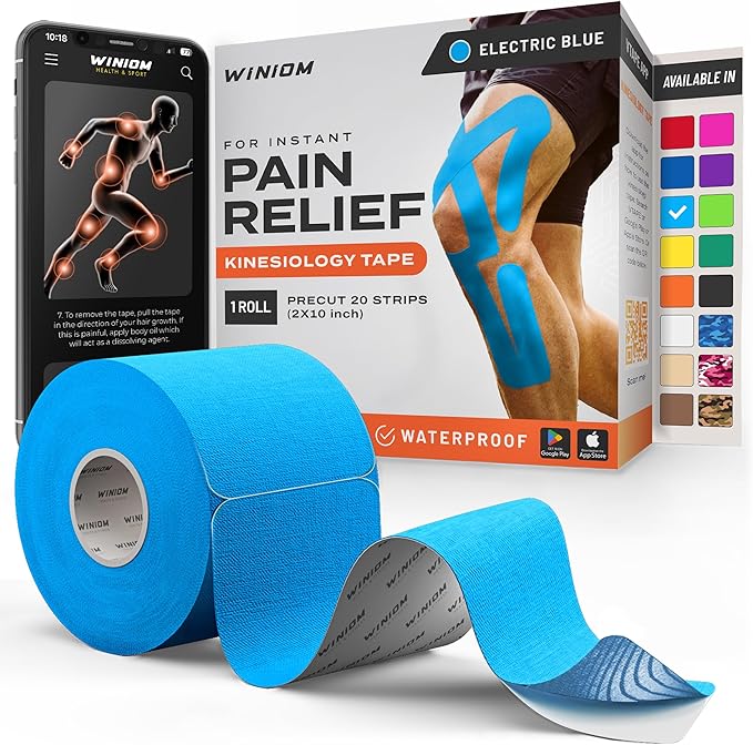 Kinesiology Tape-Incredible Support for Athletic Sports and Recovery + Free Taping Guide - Pre-Cut 2 inch 16.4 feet (Electric Blue + Free Taping Guide, 1 Pack)