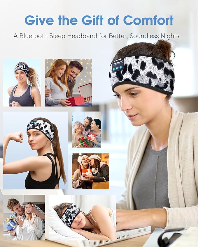 MUSICOZY Sleep Headphones Bluetooth 5.4 Headband, Wireless Music Sleeping Eye Mask Earbuds Earphones for Sports Workout Running Travel Yoga Office Cool Gadgets Unique for Mom Women