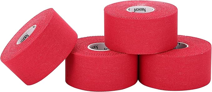 Bighorn Athletics Sports Tape | EZ-Tear Red Athletic Tape for Wrist, Hand, Ankle & Foot Support | Zinc Oxide Infused & Latex-Free Adhesive, Breathable Cotton Fabric, 1.5-Inch x 45-Feet, 4 Rolls, Red