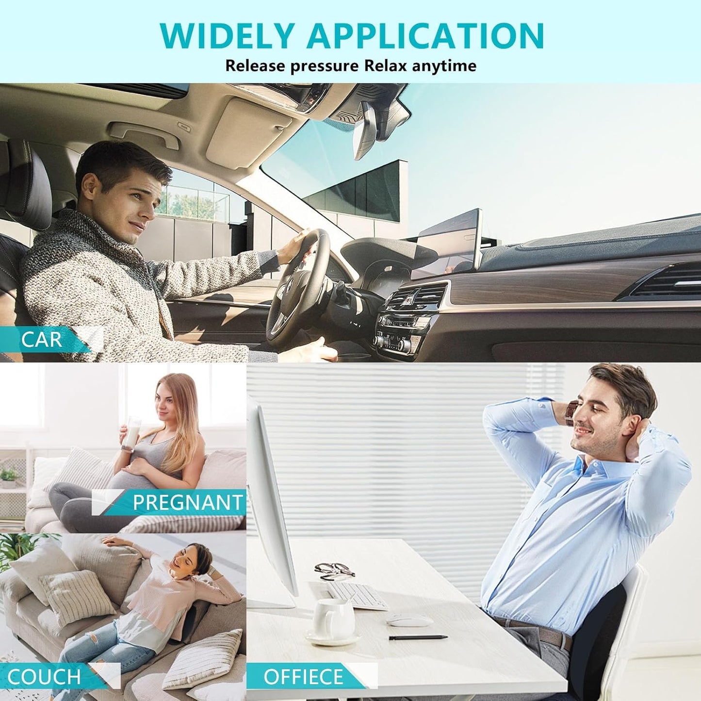 FLORICH Car Seat Cushion and Back Support for Office Chair Memory Foam Chair Cushions Pressure Relief Seat Pads with Gel Massage Point Lumbar Support(Black)