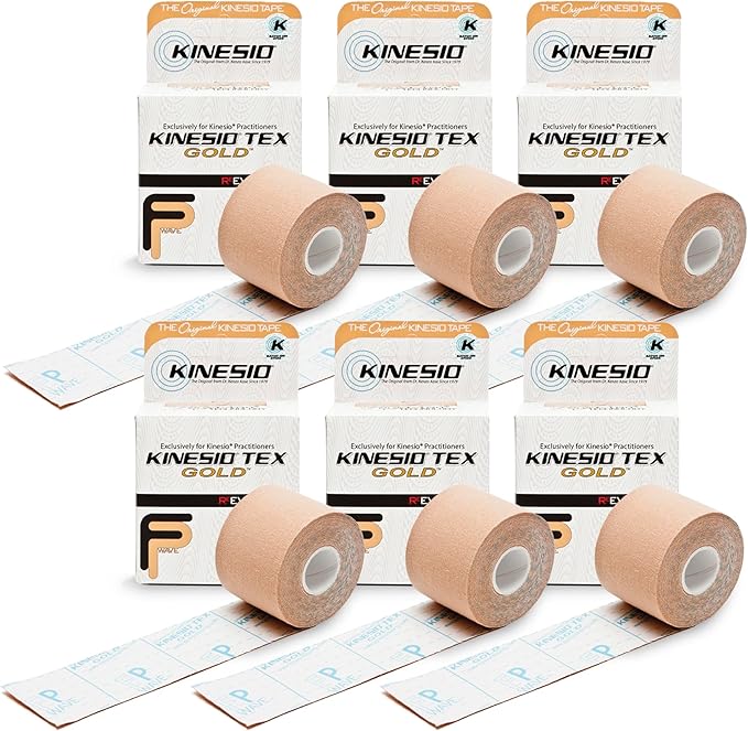 Kinesio Taping - Elastic Therapeutic Athletic Tape Tex Gold FP - Beige – 2 in. x 16.4 ft - 6 Pack