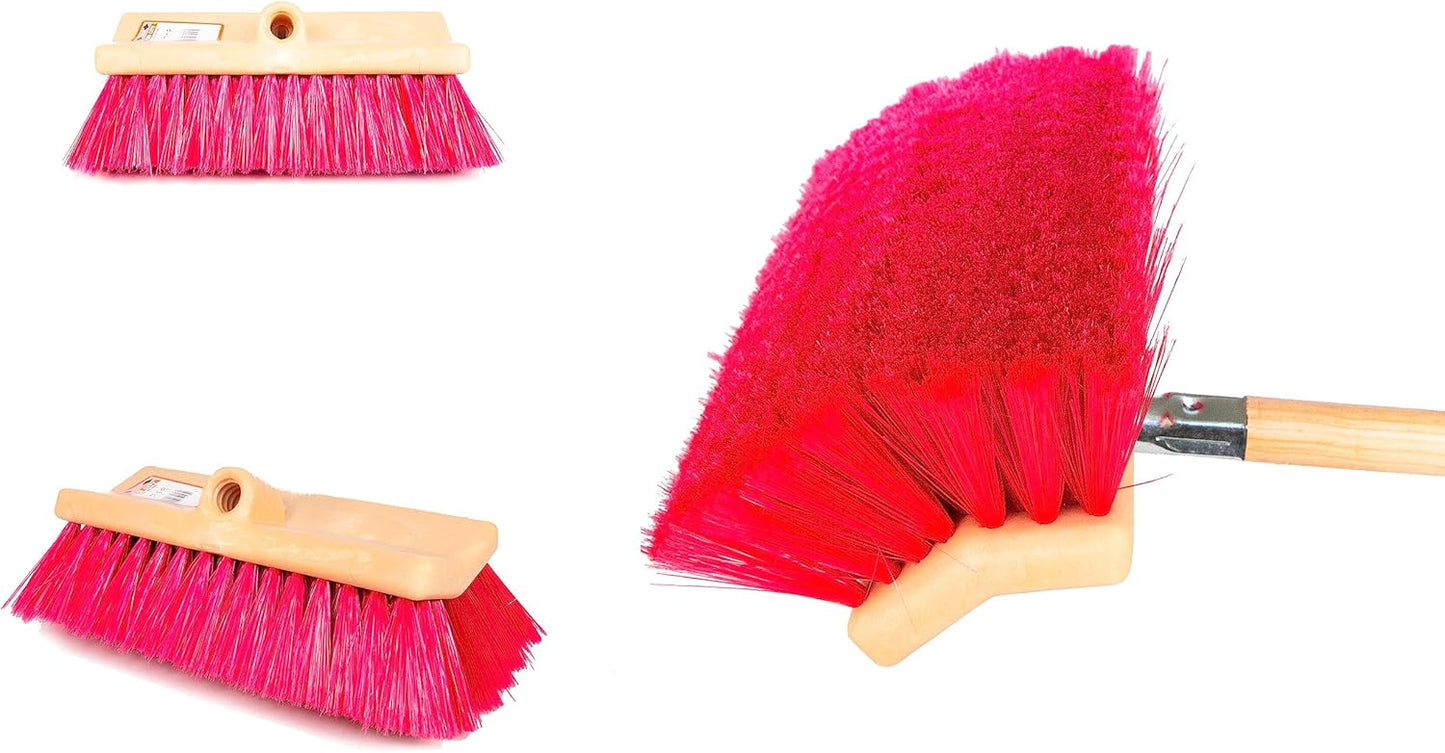 Hub City Industry 10- inch Car Wash Brush, Bi- Level Brush, Soft Nylon Bristle, car Accessories, Cleaning Supplies, Automotive wash Brush,Flagged Red Poly Bristle