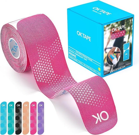 OK TAPE Synthetic Kinesiology Tape, 20 Strips, Precut K Tape, Performance Elastic Athletic Tape for Muscle Support & Discomfort Relief, Reflective Design, Waterproof, 2" x 10" -Pink