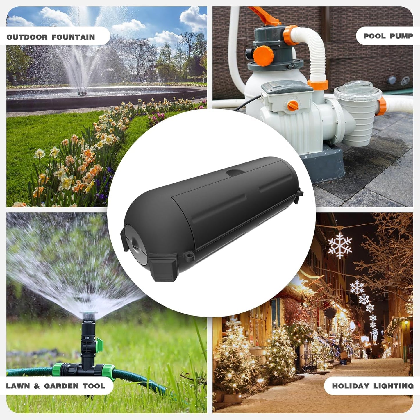 Flemoon [6 Pack] Outdoor Extension Cord Safety Cover with Waterproof Seal, Weatherproof Electrical Connection Box to Protect Outdoor Outlet, Plug, Socket, Christmas Holiday Decoration Light, Black