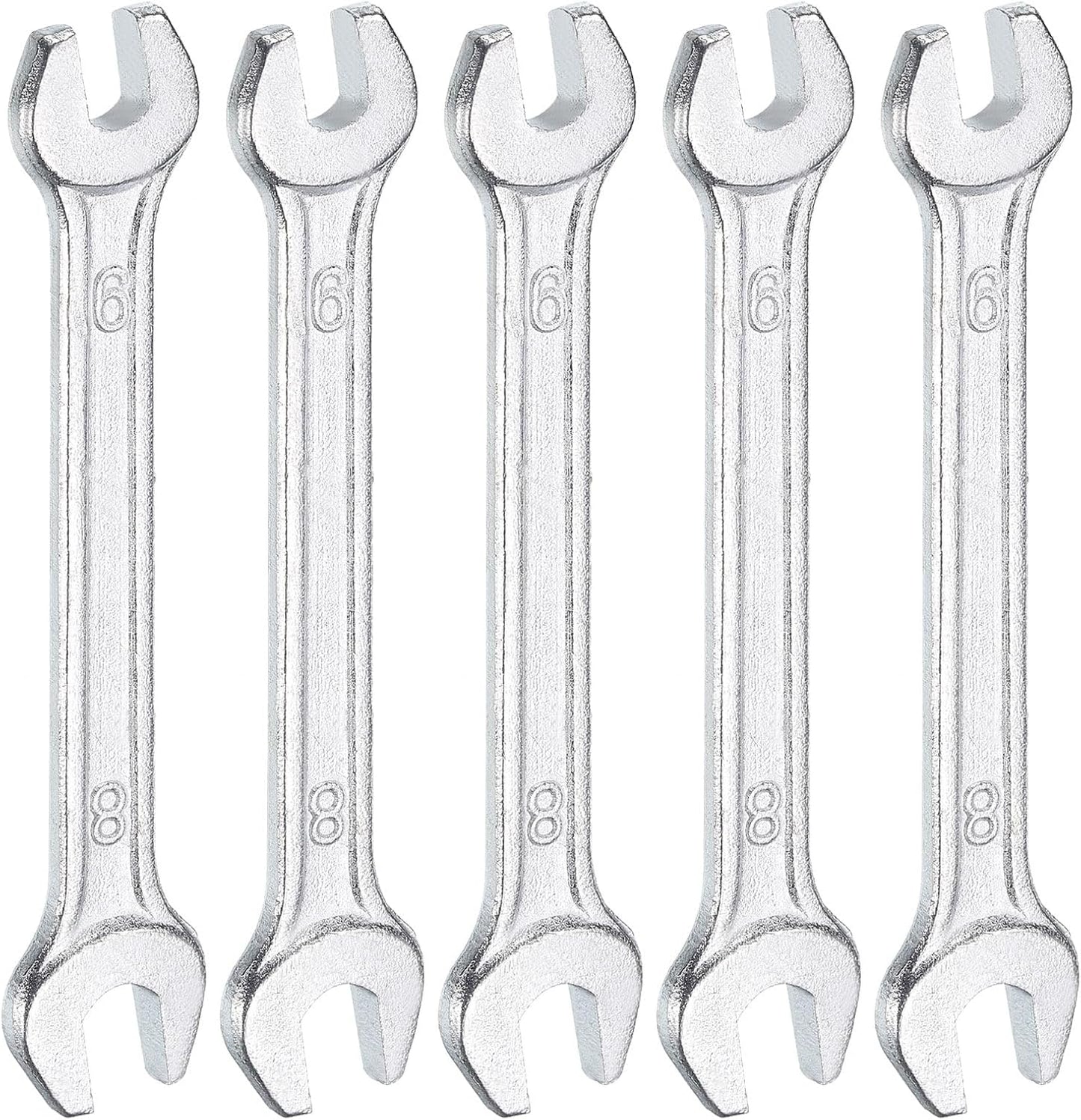 HARFINGTON 5pcs Double Open End Wrench 6mm x 8mm Metric 15 Degree Offset Angle Small Flat Head Wrench Galvanizing Open Ended Spanner for Automotive Repair Furniture Assembly