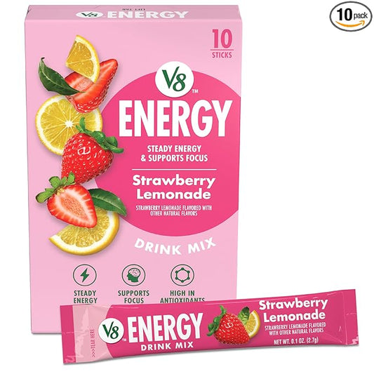 V8 Energy Strawberry Lemonade Energy Drink Powder, .10 oz Packet (10 Count)