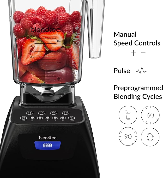 Blendtec Classic 575 Blender with WildSide+ Jar (90 oz) and FourSide Jar (75 oz) BUNDLE, Commercial-Grade Power, Self-Cleaning, 4 Pre-programmed Cycles, 5-Speeds, Black