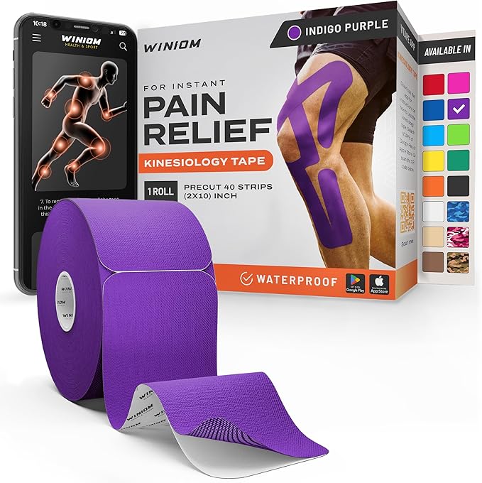 Kinesiology Tape-Incredible Support for Athletic Sports and Recovery + Free Taping Guide - Pre-Cut 2 inch 32 feet (Indigo Purple + Free Taping Guide, 1 Pack)