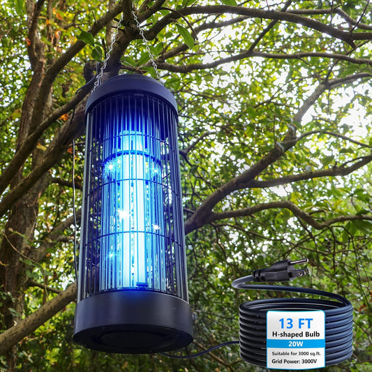 Small Bug Zapper Indoor for 3000 Sq.Ft. with 13FT Power Cord, 3000V Instant Killing Grid Removable Hanging High Power Outdoor Mosquito Killer, Fly Trap Lamps for Front Porch Backyard Outdoor