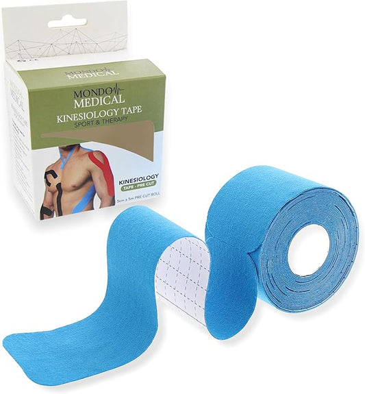 Mondo Medical Kinesiology Tape Precut Strips 2in x 16ft Roll - Blue Athletic Tape for Skin Muscle Sports Body Tape
