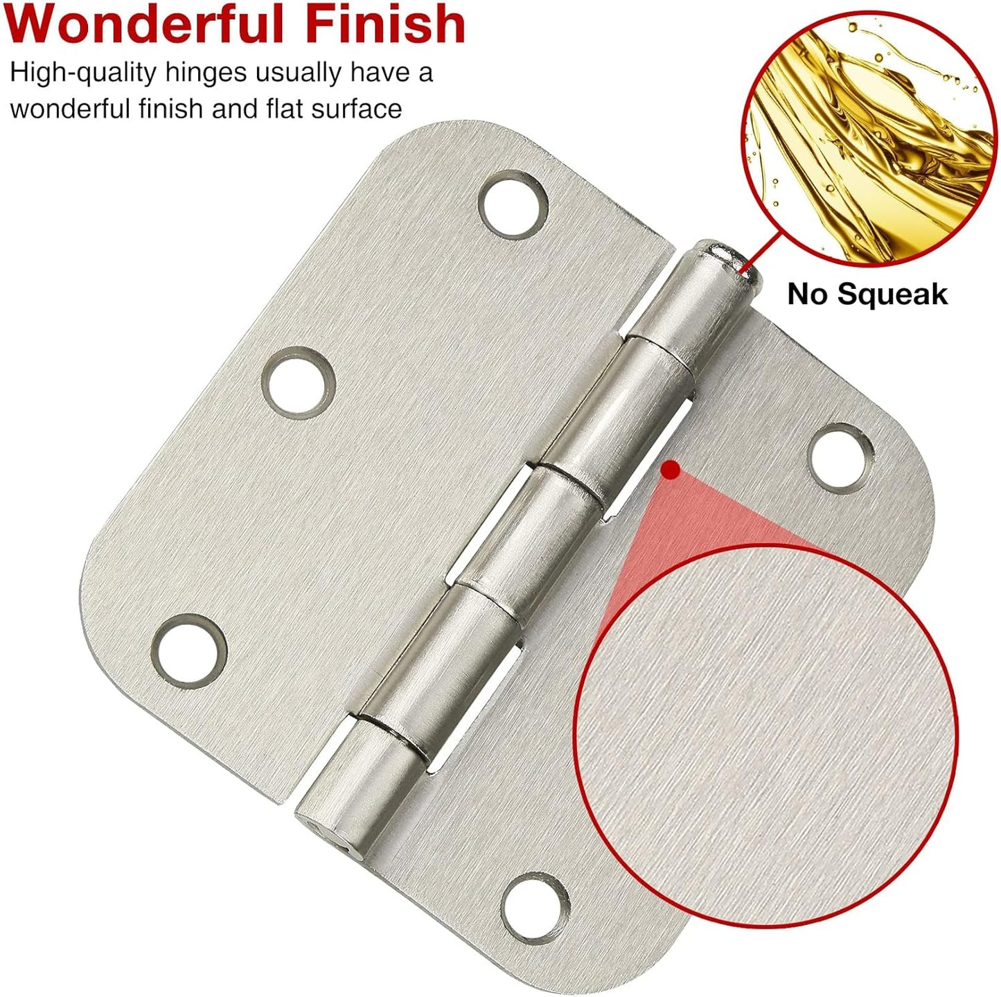 18 Pack Rounded Brushed Nickel Door Hinges 3-1/2" x 3.5 Inch 5/8 Radius for Interior Doors 3 ½ Inch Heavy Duty Hardware Fittings No Squeak House Villa Cando Loft Home Room Ironmongery Satin Sliver