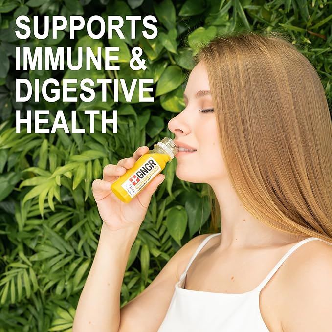 '+GNGR Immunity Booster Organic Ginger and Turmeric Shot - Cold Pressed Ginger Shots with Turmeric, Cayenne Pepper, Orange, Lemon for All Natural Immune & Digestive Support (2 Oz, Pack of 12)