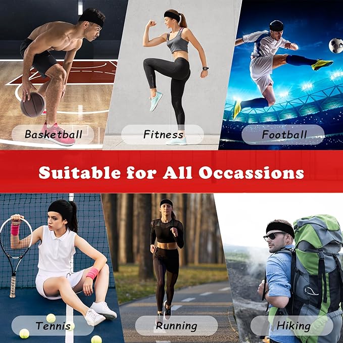Sweatbands Sports Headbands for Men & Women - 3 Pack Moisture Wicking Cotton Headband for Tennis, Basketball, Running, Gym - Sweat Band