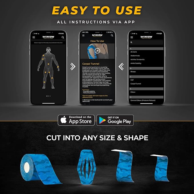 Kinesiology Tape-Incredible Support for Athletic Sports and Recovery+Free Taping Guide-Uncut 2 inch 16.4 feet Roll (Blue Camo + Free Taping Guide, Pack of 1)