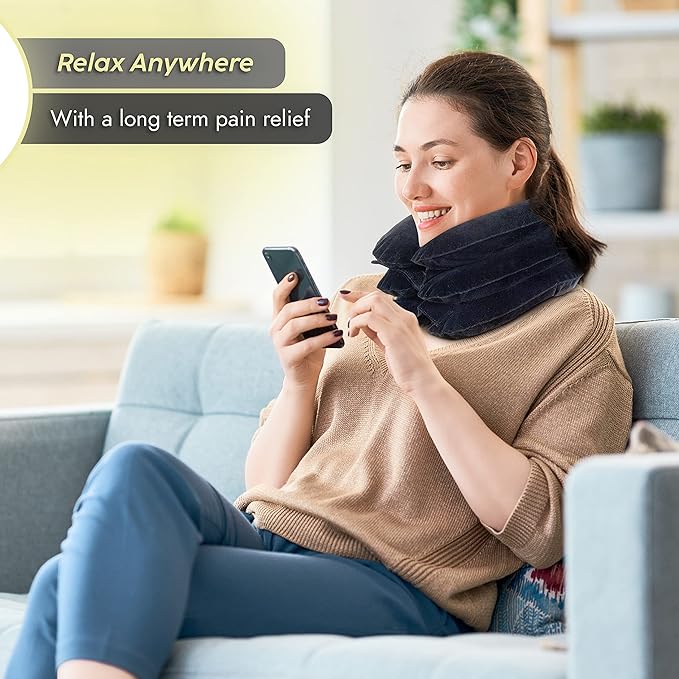 Cervical Neck Traction Device & Posture Corrector for Women and Men, FSA HSA Eligible Inflatable Neck Stretcher Brace for Decompression, Adjustable Upper Back Brace & Elastic Support (Carbon Black)