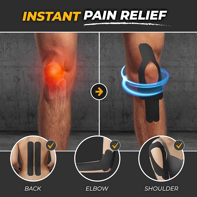 Kinesiology Tape-Incredible Support for Athletic Sports and Recovery + Free Taping Guide-Uncut 2 inch 100 feet Roll (Midnight Black + Free Taping Guide, Pack of 1)