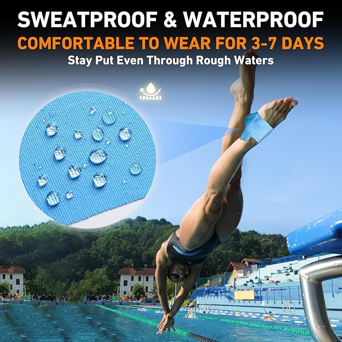 Kinesiology Tape for Ankle, KTQUICK 12 Count Ankle Tape Precut, Original Cotton Waterproof & Breathable, Enhance Elastic Kinesiology Athletic Tape for Ankle Support and Muscle to More Sports