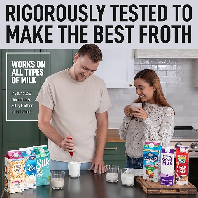 Zulay Kitchen Powerful Milk Frother Wand - Ultra Fast Handheld Drink Mixer - Electric Whisk Foam Maker for Coffee, Lattes, Cappuccino, Frappe, Matcha & Coffee Creamer - Milk Boss Cardinal Red