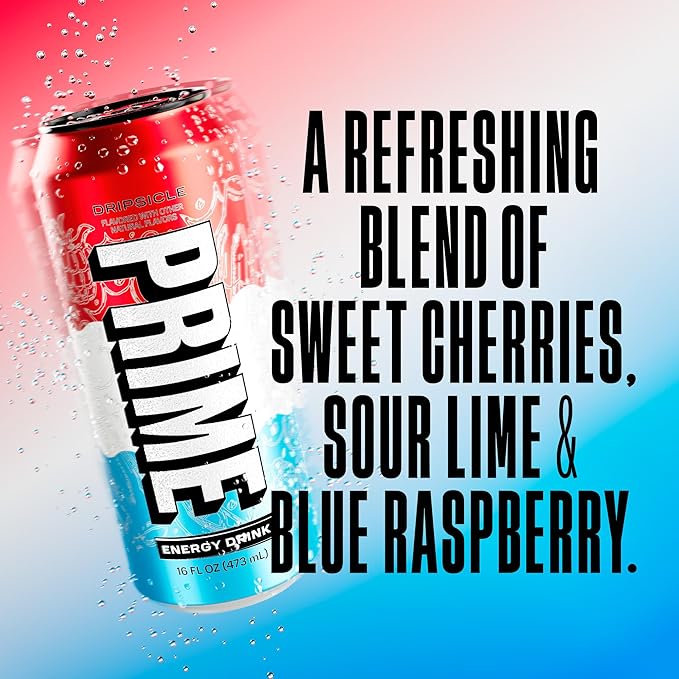 PRIME Energy DRIPSCICLE, Zero Sugar Energy Drink, 200mg Caffeine and 300mg of Electrolytes for Hydration, Vegan, Gluten Free,16 Fluid Ounce, 12 Pack