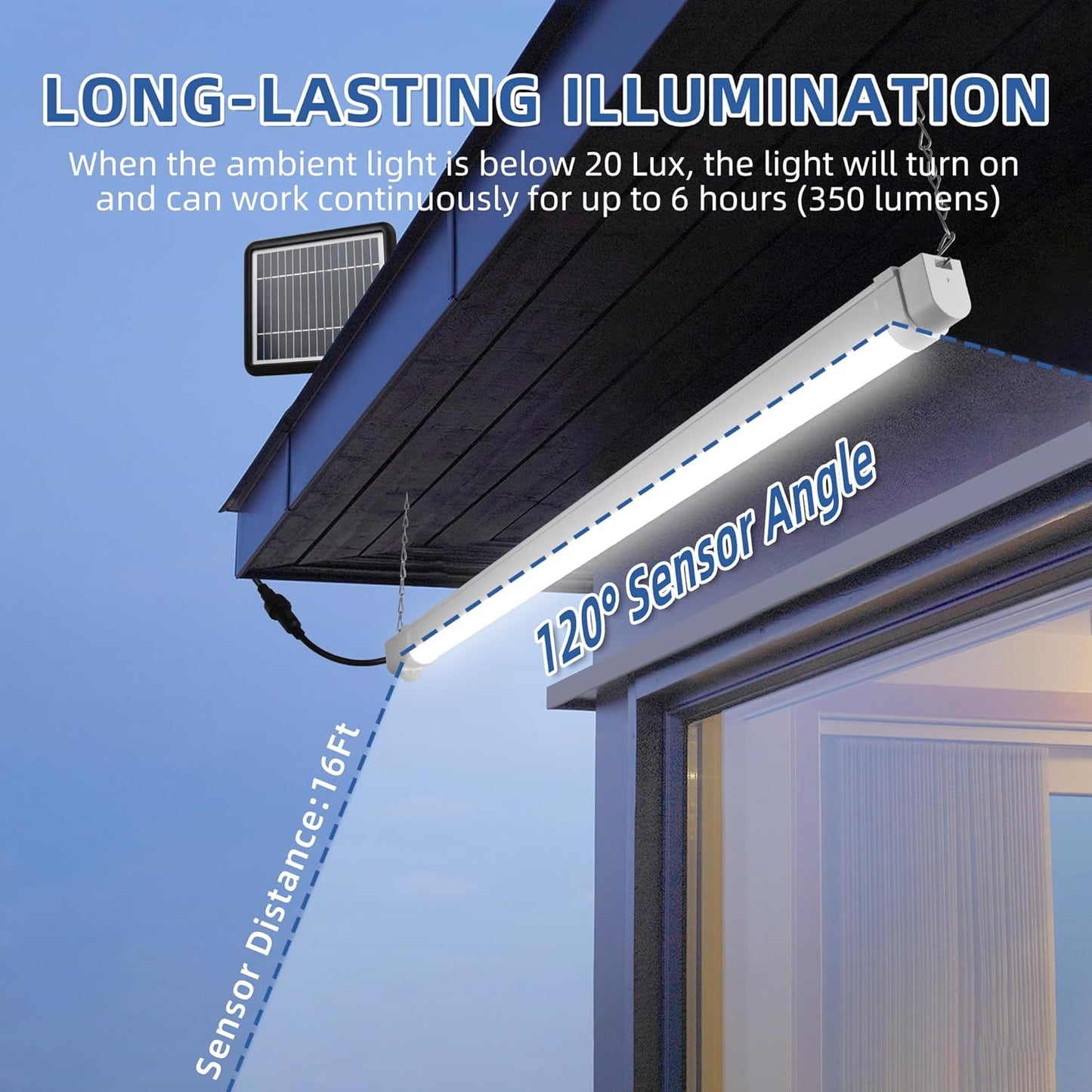 hykolity Solar Powered Shop Light with Motion Sensor, 3FT 17W (100-Watt Equivalent),Integrated LED IP65 Waterproof Outdoor Motion Sensor Shop Light for Garage, Barn, House - 2 Pack