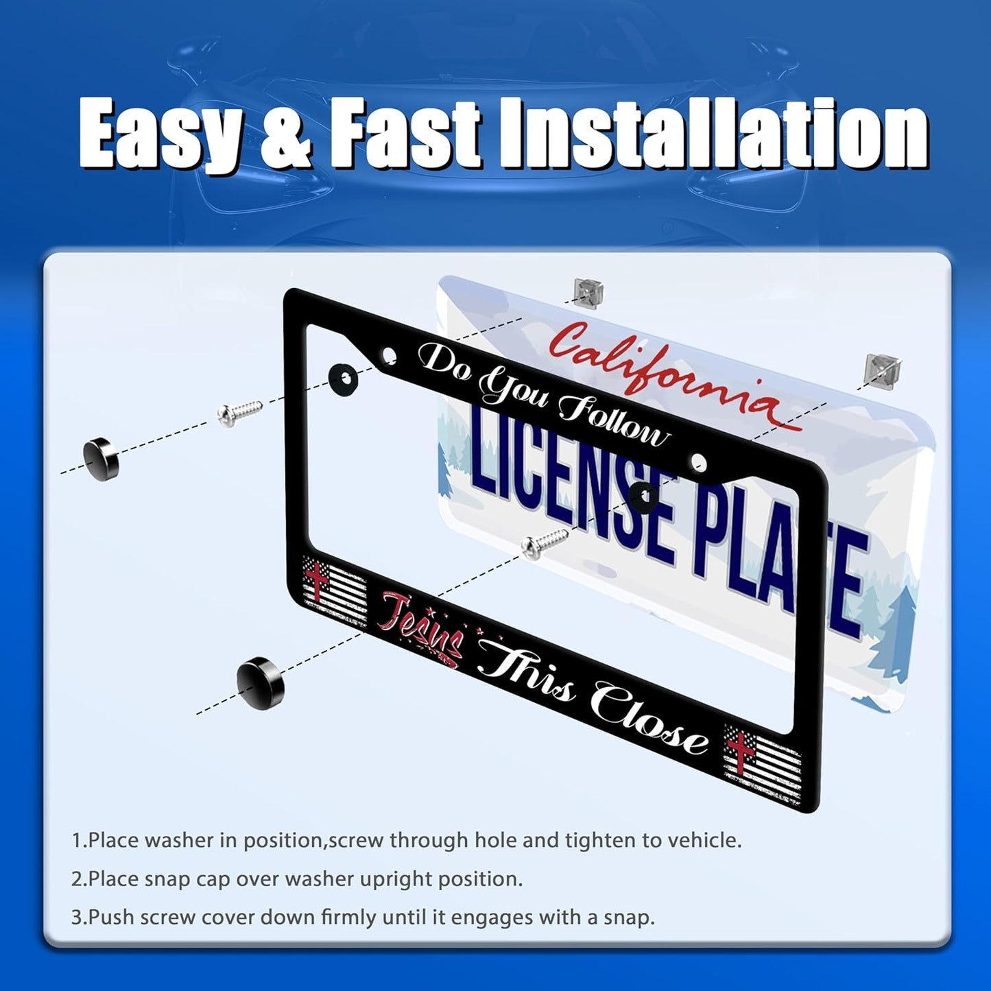 Do You Follow Jesus This Close License Plate Frame Christian License Plate Stainless Steel Funny License Plate Holder Car Accessories Decoration with Screws Fits Standard Vehicles Size 12.3" x 6.3"