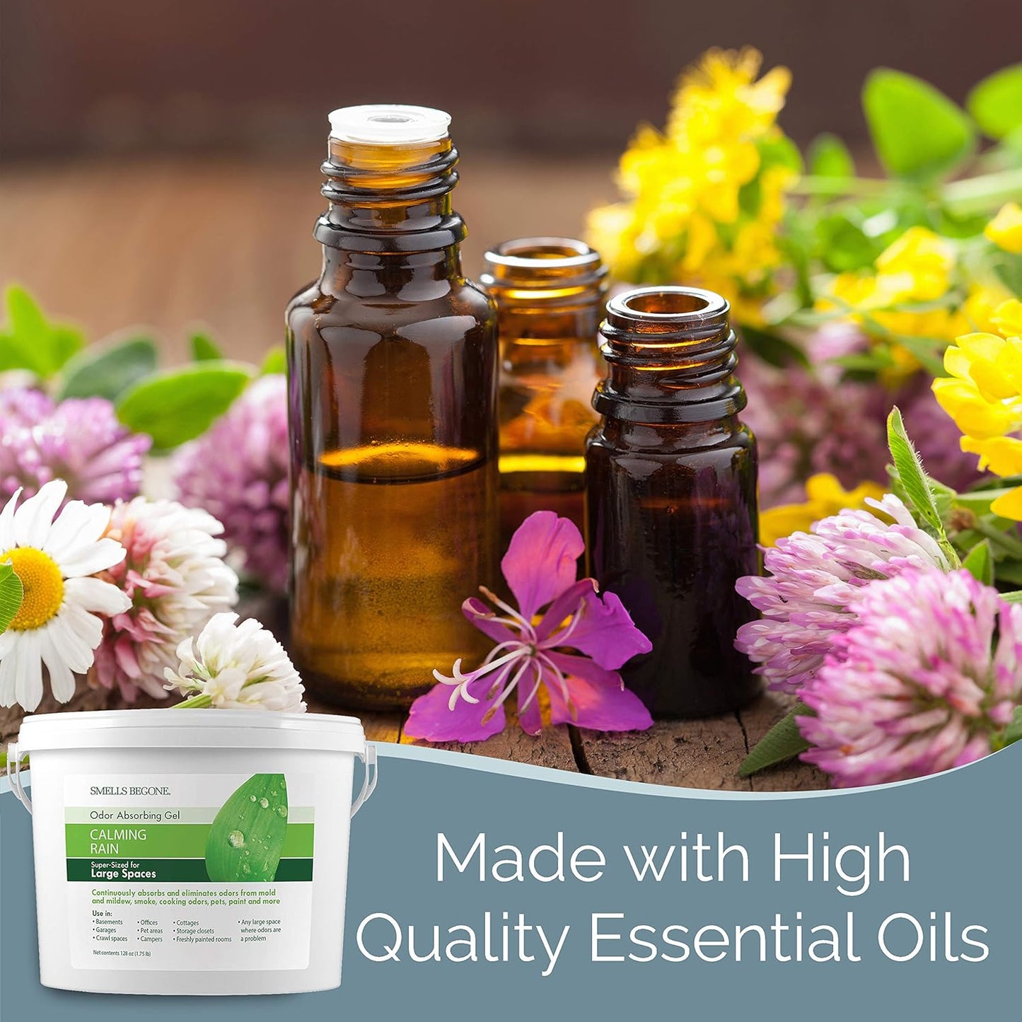 SMELLS BEGONE 1-Gallon Odor Absorber Gel - Air Freshener & Odor Eliminator for Homes, Garages & Commercial Buildings - Industrial Size - Calming Rain Scent