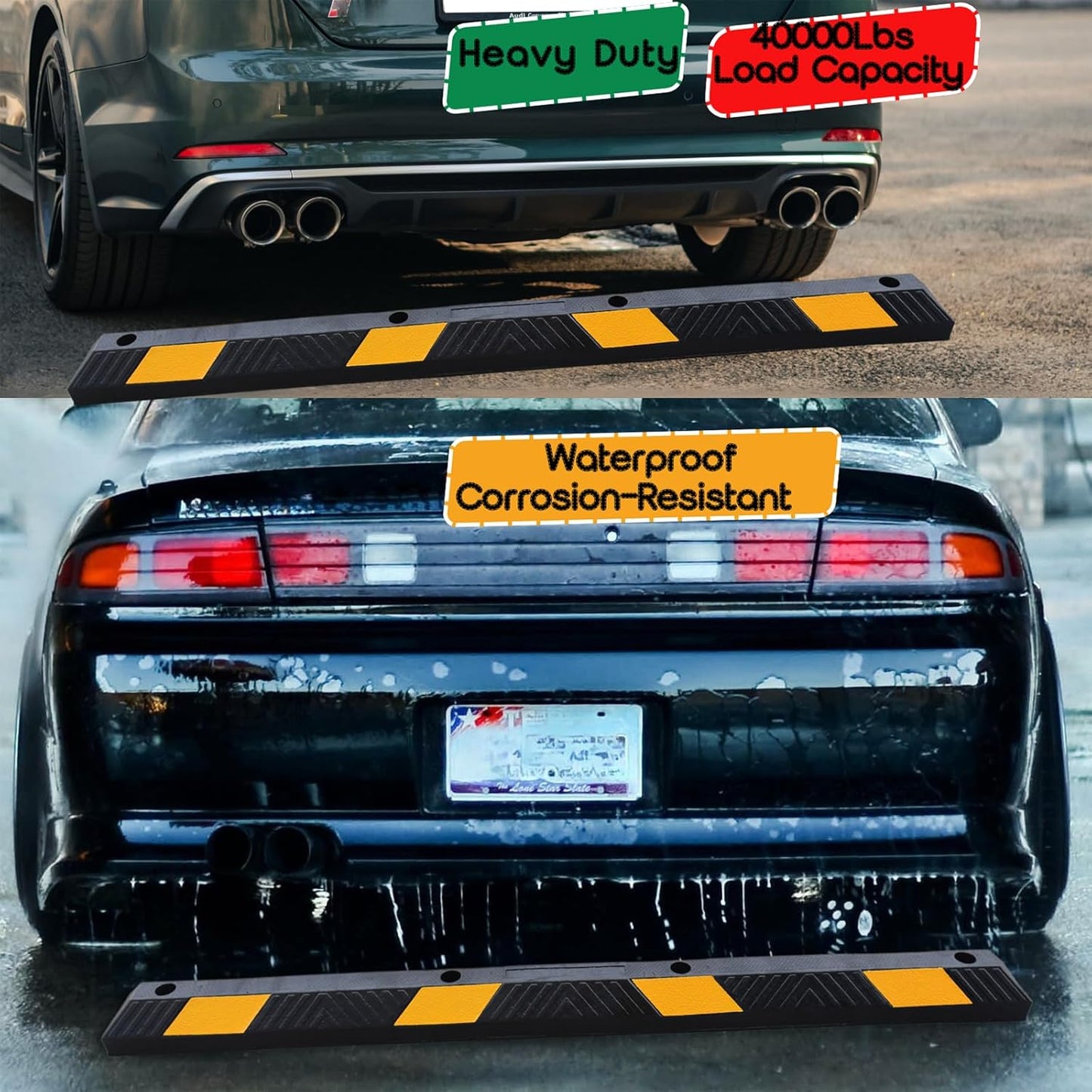 BESEA 2pcs Curb Parking Stoppers for Garage Bumpers Parking car 72" Length 4" High Heavy Duty Rubber Wheel Stopper for Vehicles Truck Driveway Help Your Cars Parking Stop Perfectily(2pack)