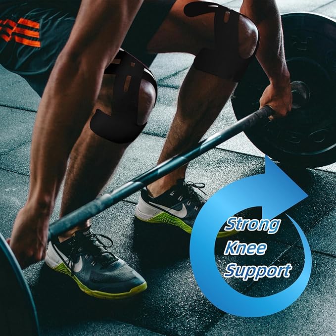 IEADEN Precut Kinesiology Tape for Knees, 20 Pcs - Knee Support & Stability, Knee Pain Relief Athletic Tape - Waterproof & Elastic, Breathable Hypoallergenic Latex-Free Tape, Black