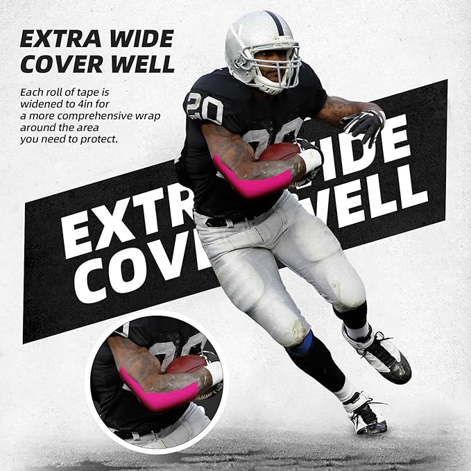 OK TAPE Turf Tape, Precut Extra Wide Turf Tape Footabll Turf Burn, Pink Athletic Tape Waterproof, Durable and Super Sticky Kinesiology Tape, 4in x 21ft (4in x 15.75in/16pcs)