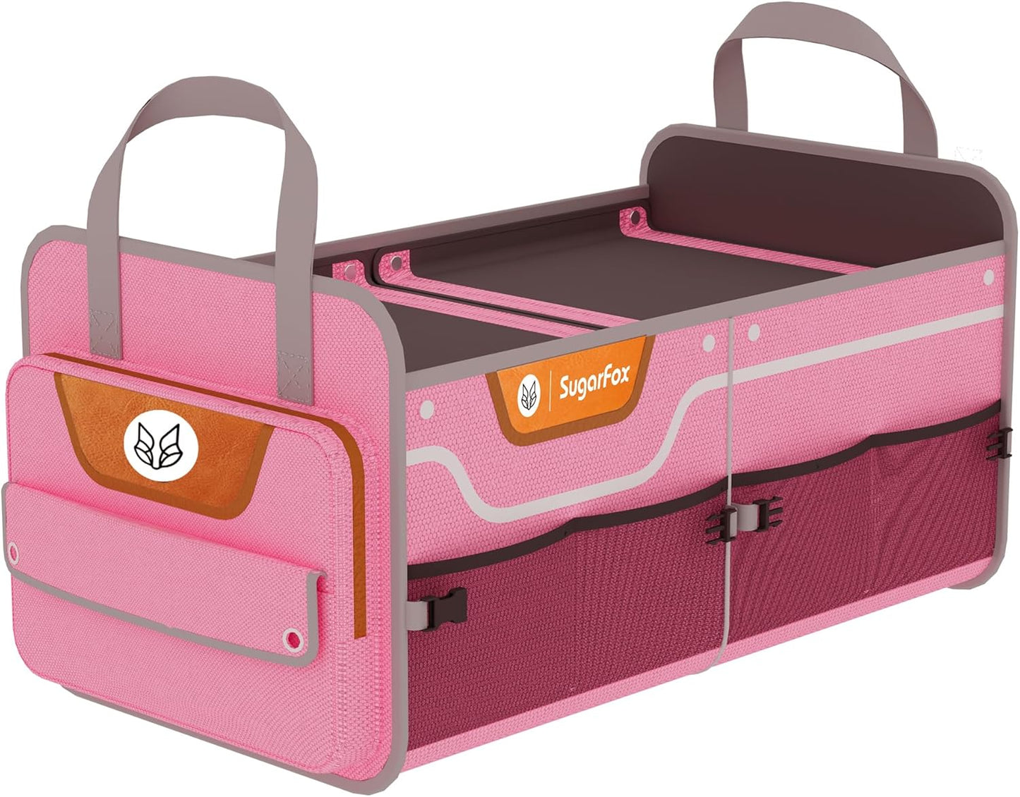 Foldable Waterproof Car Organizer with Non-Slip Traction Rope, 23.2”x13.8”x11.8” Heavy-Duty Trunk Organizer for SUV, Car Essentials List, Portable Vehicle Organizer,PINK-M003