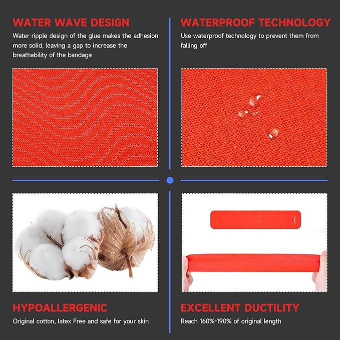 CKeep Uncut Kinesiology Tape(2 Rolls), Original Cotton Elastic Premium Athletic Tape,Latex Free Hypoallergenic, 2inch x 16ft, Red