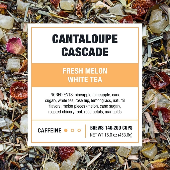 Tiesta Tea - Cantaloupe Cascade Tea, Loose Leaf, Fresh Melon White Tea, Premium Low Caffeine Tea Blend, Make Hot or Iced & Up to 200 Cups, 16 oz Resealable Bulk Pouch