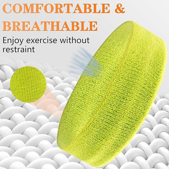 4 Pack Sweatbands Sports Headband for Men and Women, Moisture Wicking Athletic Workout Headband for Running, Tennis, Basketball, Yoga, Gym Stretchy Unisex Sweatband