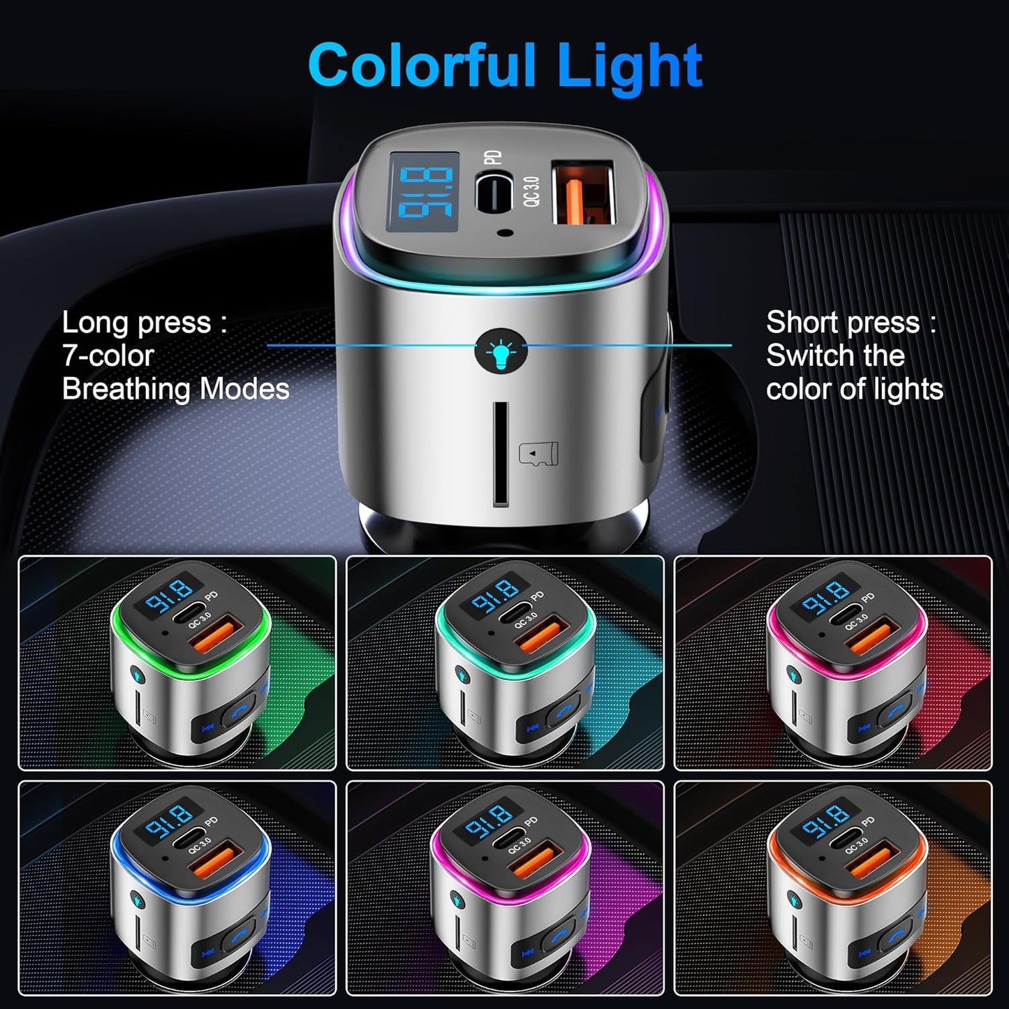 (Upgraded Version) FM Transmitter Bluetooth, SONRU Bluetooth Car Adapter [PD 30W & QC3.0 18W], Wireless FM Radio Transmitter, Hands-Free Calling, Siri Google Assistant, TF Card