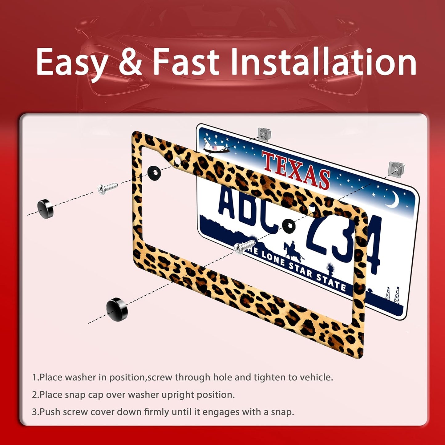 Cheetah Brown Leopard License Plate Frame Animals Print License Plate Frames Funny Auto Accessories Stainless Steel License Plate Holder 6x12 Inch