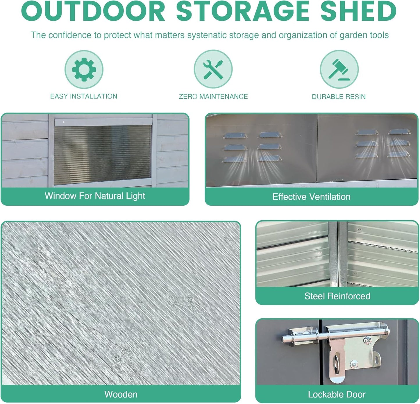 MyVoice 8x8 FT Wooden Outdoor Storage Shed with 4 Vents & 2 Adjustable Windows, DIY Cedar Tool Shed Kit, Garden Bike Firewood Storage, Waterproof Backyard Outdoor Shed for Patio, Lawn, Yard & Garage