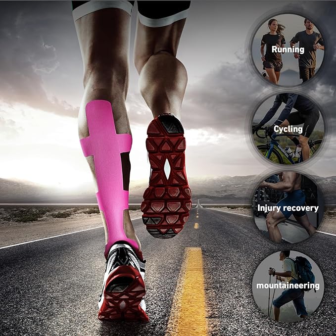 Kinesiology Tape for Achilles Tendon, KTQUICK 12 Count Achilles Tendon Tape Precut, Original Cotton Waterproof&Breathable, Enhance Elastic Kinesiology Athletic Tape for Achilles&Muscle Support(Pink)