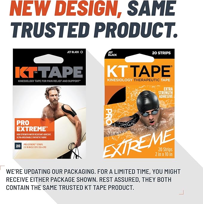 KT Tape Pro Extreme Therapeutic Elastic Kinesiology Sports Tape, 20 Pre Cut 10 inch Strips, 100% Synthetic Water Resistant Breathable, Pro & Olympic Choice, Sonic Blue