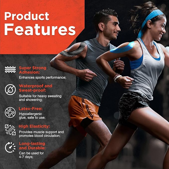 OK TAPE Synthetic Kinesiology Tape Precut Strips, Waterproof Kinesiology Athletic Tape for Muscle Support and Recovery, Reduce Muscle Discomfort K Tape, 2in×16.4ft Roll 20PCS | Blue