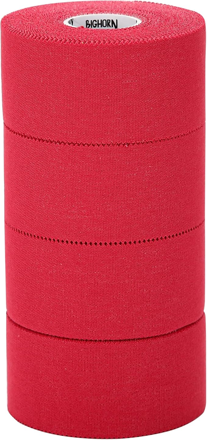 Bighorn Athletics Sports Tape | EZ-Tear Red Athletic Tape for Wrist, Hand, Ankle & Foot Support | Zinc Oxide Infused & Latex-Free Adhesive, Breathable Cotton Fabric, 1.5-Inch x 45-Feet, 4 Rolls, Red
